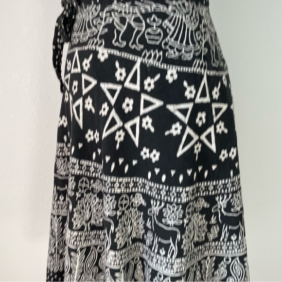 VINTAGE WOVEN COTTON PRINTED WRAP SKIRT PENTAGRAM PEACOCK PAISLEY DEER FLORAL - Picture 8 of 13